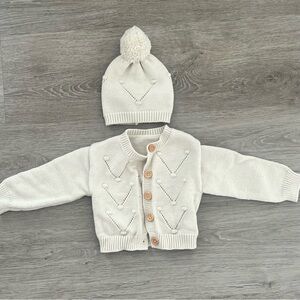 Ivory Knit Baby Cardigan & Pom Pom Hat Set 0-6 months